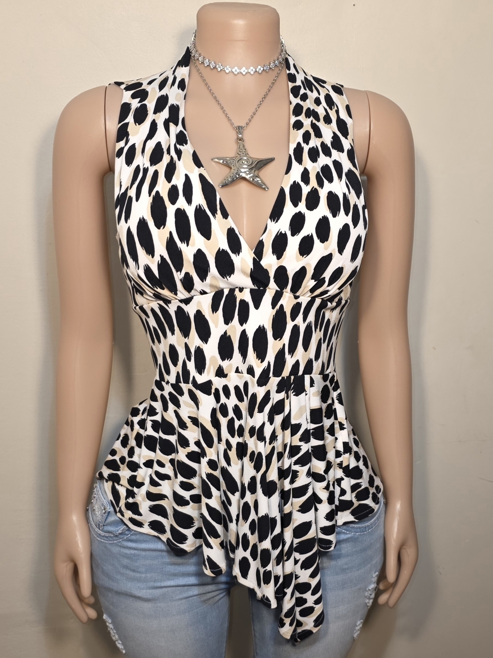 ☆Boston Proper Black & Cream Halter Peplum Camisole☆